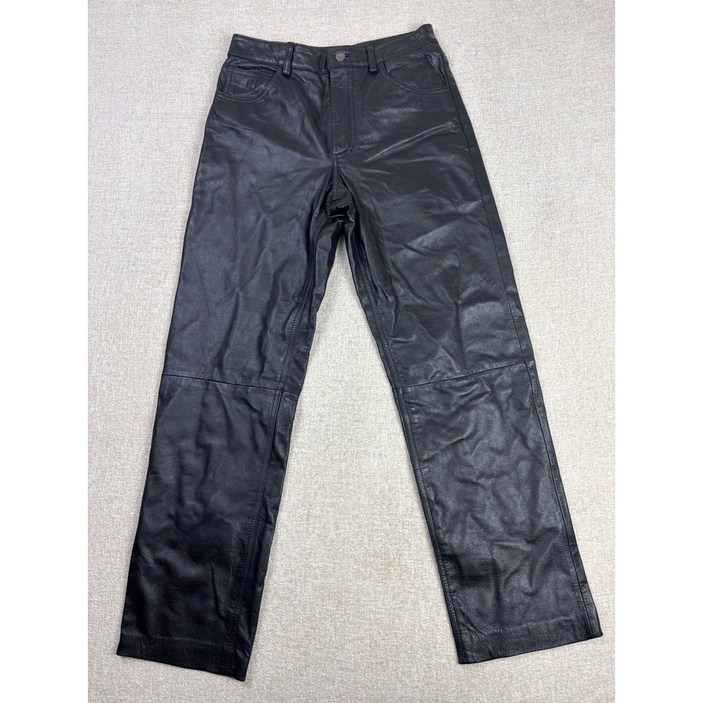 American Classics Colebrook Black Leather Pants Straight Leg High Rise Size 30